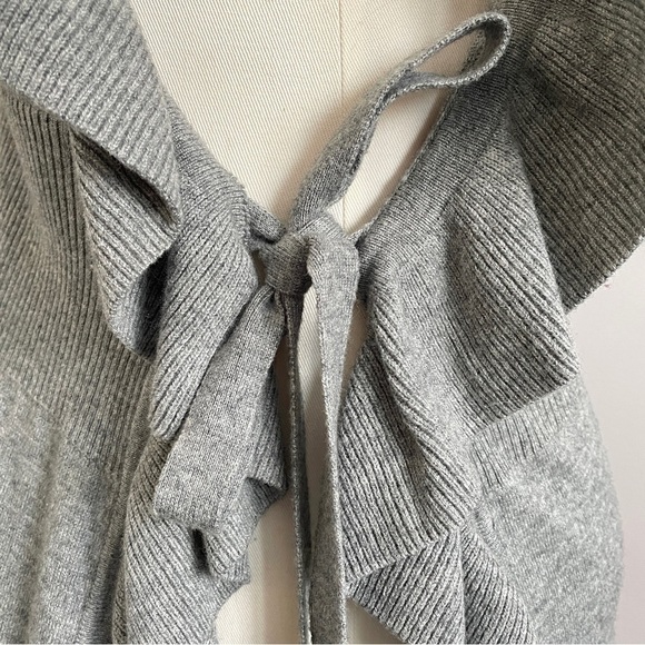 Gray Wool Blend Duster Knee Length Long Ruffle Tie Vest - S/M - Picture 4 of 11